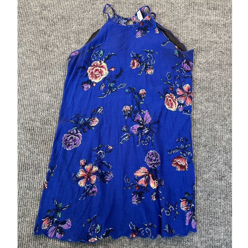Xhilaration‎ Floral Halter Mini Dress Medium Blue Rayon Flowy Boho
